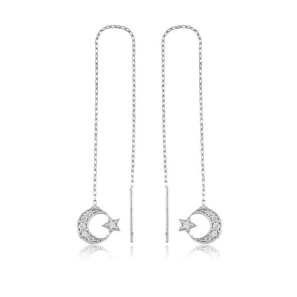 Gümüş Zincirli Ay Yıldız Küpe