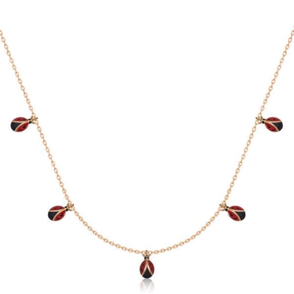 Gümüş Rose Uğur Böceği Şans Kadın Kolye