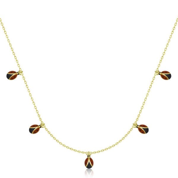 Gümüş Gold Uğur Böceği Şans Kadın Kolye