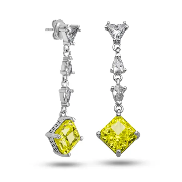 Gümüş Ice Cut Sitrin Zirkon Taşlı Işıltılı Kadın Küpe