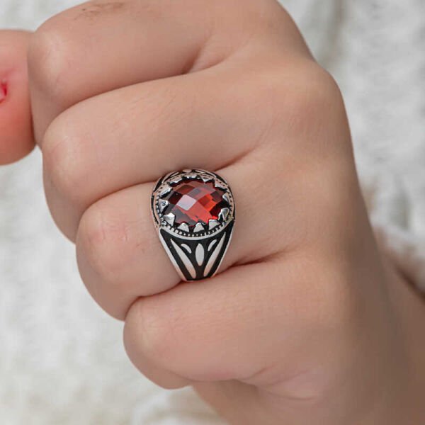 Gümüş Kırmızı Zirkon Taşlı Çocuk Erkek Yüzük