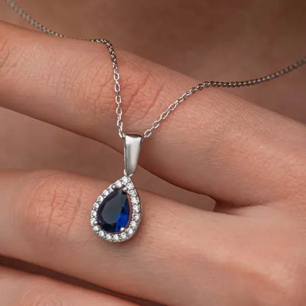 Gümüş Lacivert Zirkon Taşlı Damla Kadın Set