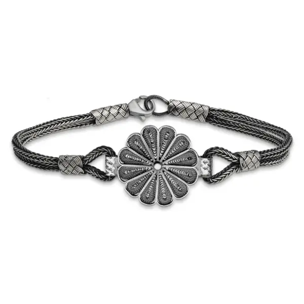 Gümüş Oksitli Papatya Kazaziye Bileklik