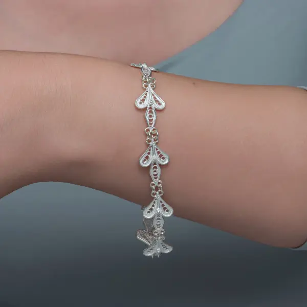 Gümüş Üç Yaprak Telkari Kadın Bileklik