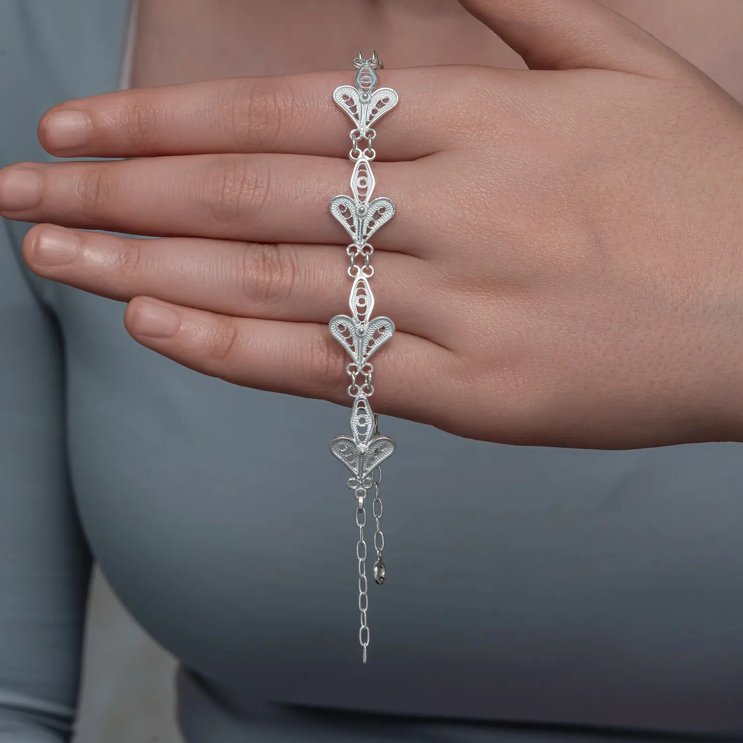 Gümüş Üç Yaprak Telkari Kadın Bileklik