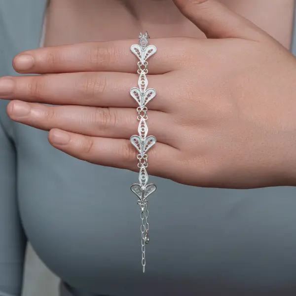 Gümüş Üç Yaprak Telkari Kadın Bileklik