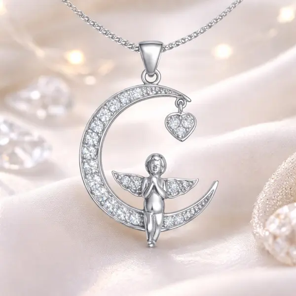 Gümüş Hilal Melek Kadın Kolye