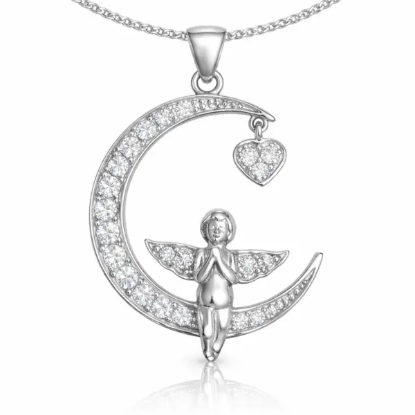 Gümüş Hilal Melek Kadın Kolye