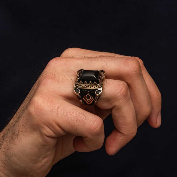 Gümüş Siyah Oniks Taşlı Erkek Yüzük