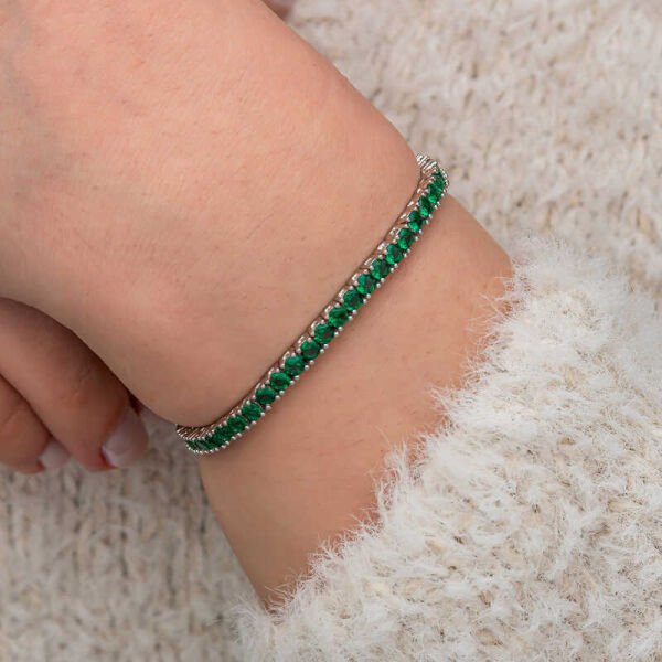 Gümüş Yeşil Zirkon Taşlı Su Yolu Kadın Bileklik