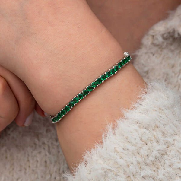 Gümüş Yeşil Zirkon Taşlı Su Yolu Kadın Bileklik