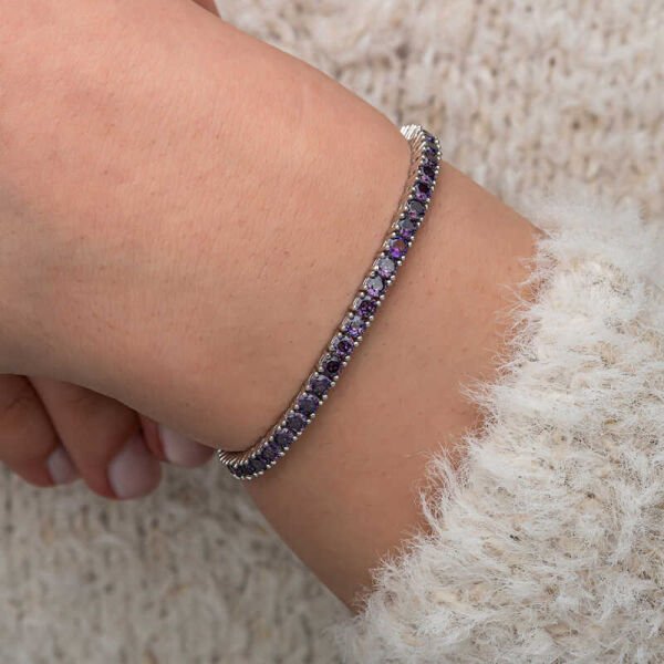 Gümüş Mor Zirkon Taşlı Su Yolu Kadın Bileklik
