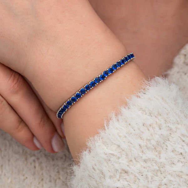 Gümüş Lacivert Zirkon Taşlı Su Yolu Kadın Bilekik