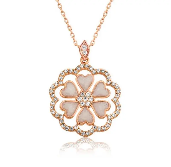 Gümüş Rose Kalp Çiçek Bayan Kolye