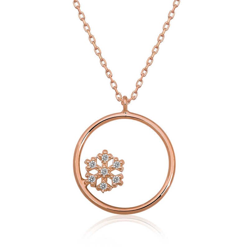 ​Gümüş Rose Kar Tanesi Detaylı Halka Kolye