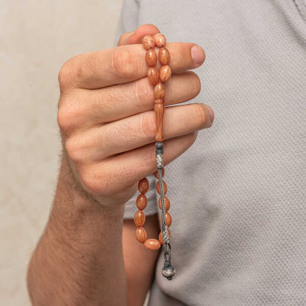 Gümüş Top Kazaz Püsküllü Sıkma Kehribar Tesbih