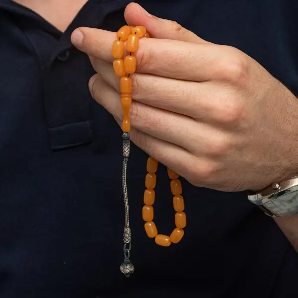 Gümüş Top Kazaz Püsküllü Kapsül Kesim Sıkma Kehribar Tesbih