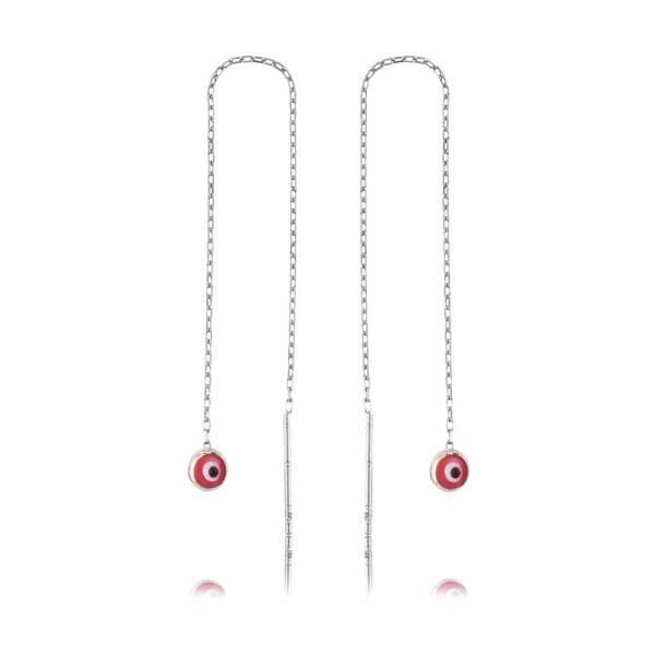 Gümüş Zincirli Pembe Nazar Küpe