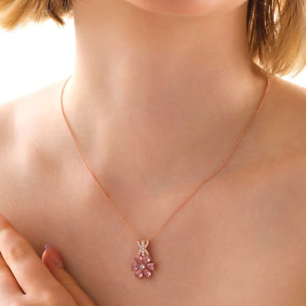 Gümüş Rose Pembe Sevgi Çiçeği Kadın Kolye