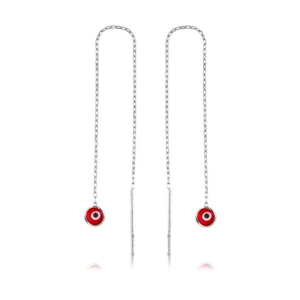 Gümüş Zincirli Kırmızı Nazar Küpe