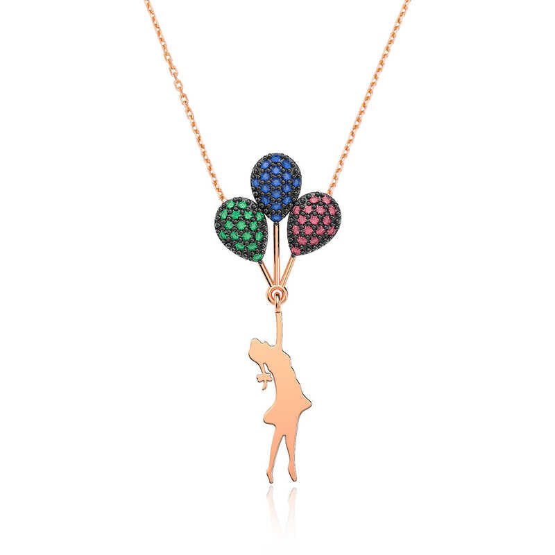 ​Gümüş Rose Renkli Balonlu Kız Kolye