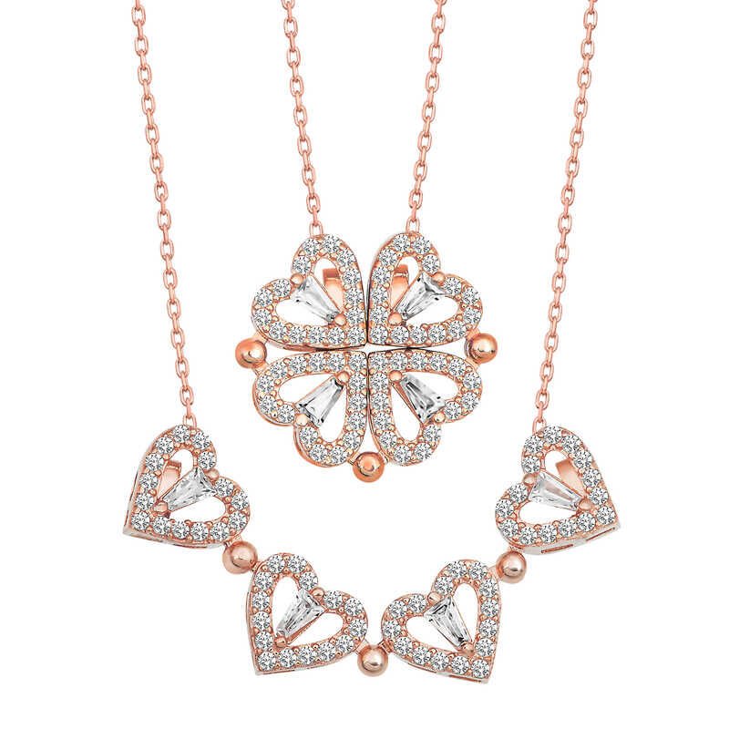 Gümüş Rose Kalpli Açılabilen Yonca Kadın Kolye