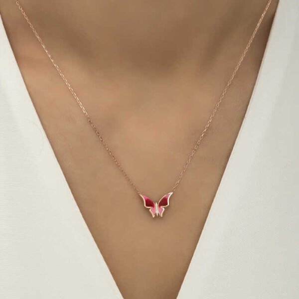 Gümüş Rose Minimal Kelebek Bayan Kolye
