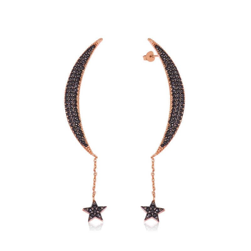 Gümüş Zincirli Ay Yıldız Küpe