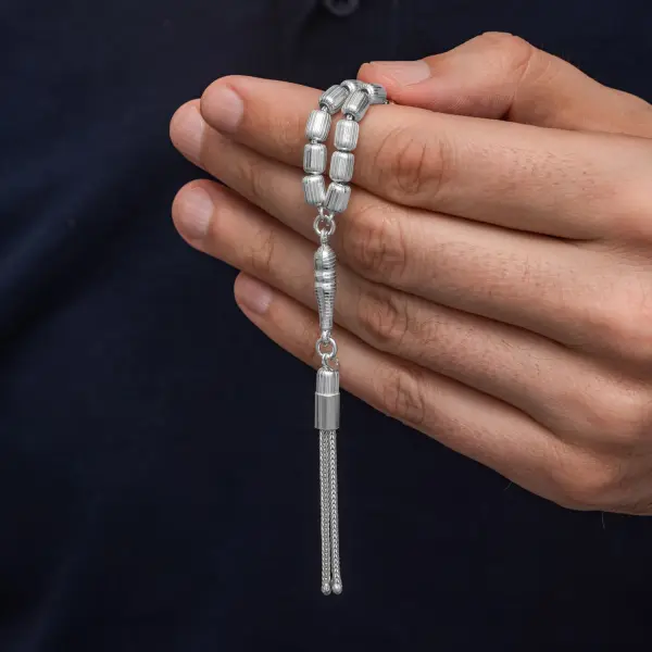 Gümüş Kapsül Kesim Çizgili Erkek Tesbih