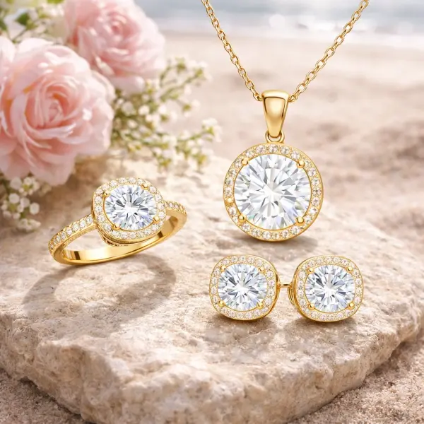 Gümüş Gold Yuvarlak Montür Tek Taş Kadın Set