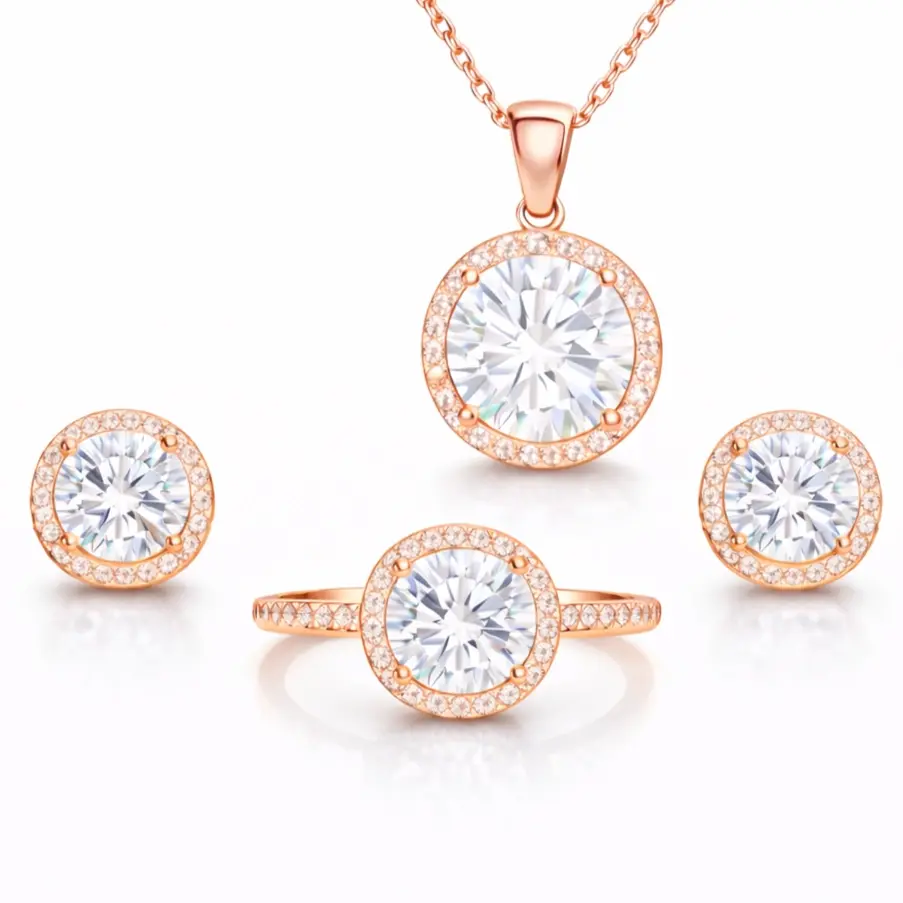 Gümüş Rose Yuvarlak Montür Tek Taş Set