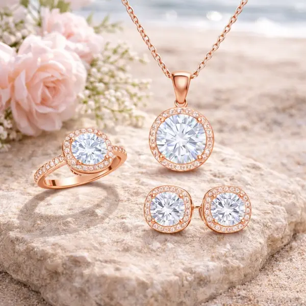 Gümüş Rose Yuvarlak Montür Tek Taş Set