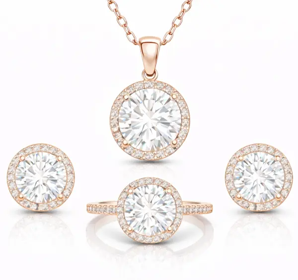 Gümüş Rose Yuvarlak Montür Tek Taş Set