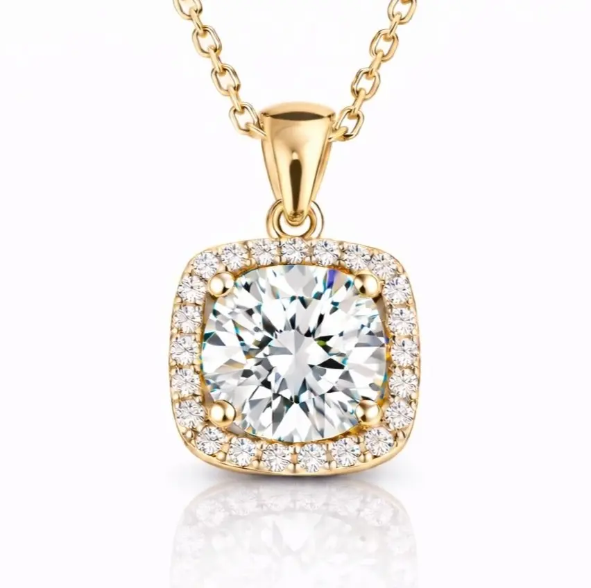 Gümüş Gold Kare Montür Tek Taş Kolye