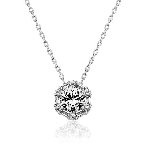 Gümüş Buz Beyazı Baget Taşlı Bayan Kolye