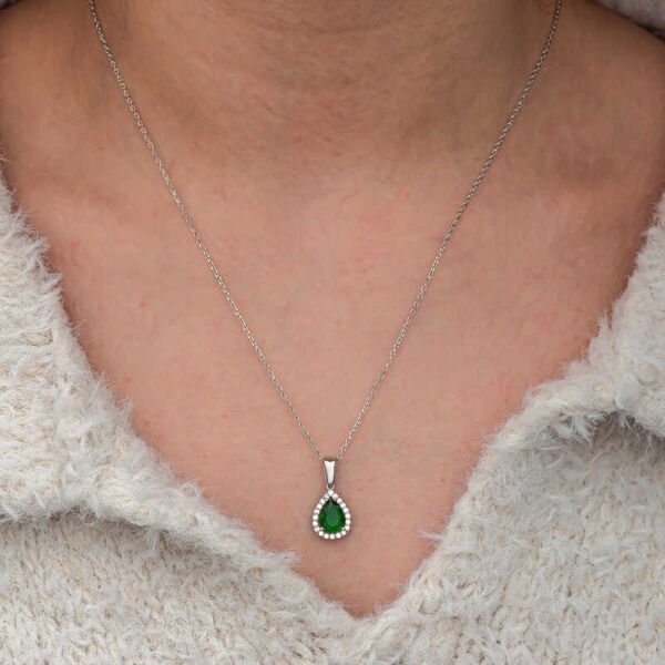 Gümüş Damla Zümrüt Taşlı Kadın Kolye