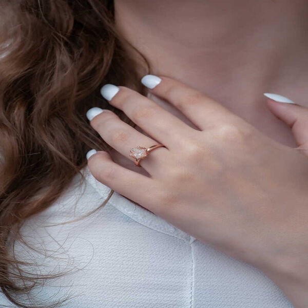 Gümüş Rose Beyaz Lotus Çiçeği Yüzük