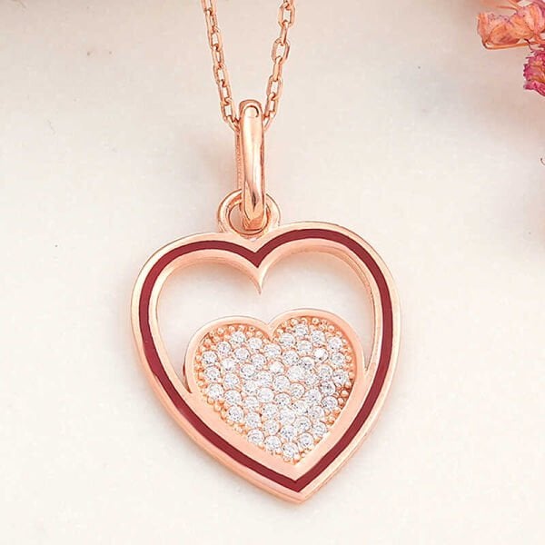 Gümüş Rose Kalp Kadın Kolye