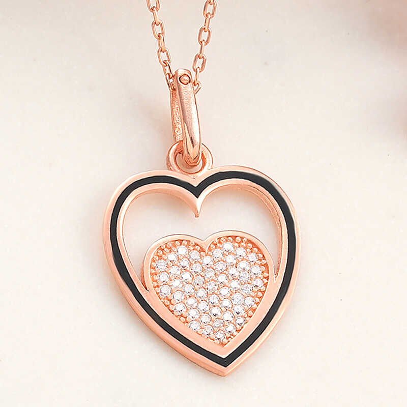 Gümüş Rose Kalp Kadın Kolye