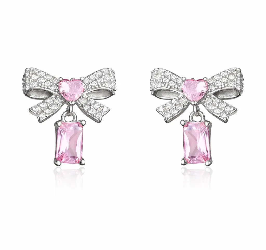 Gümüş Pembe Taşlı Fiyonk Kadın Küpe