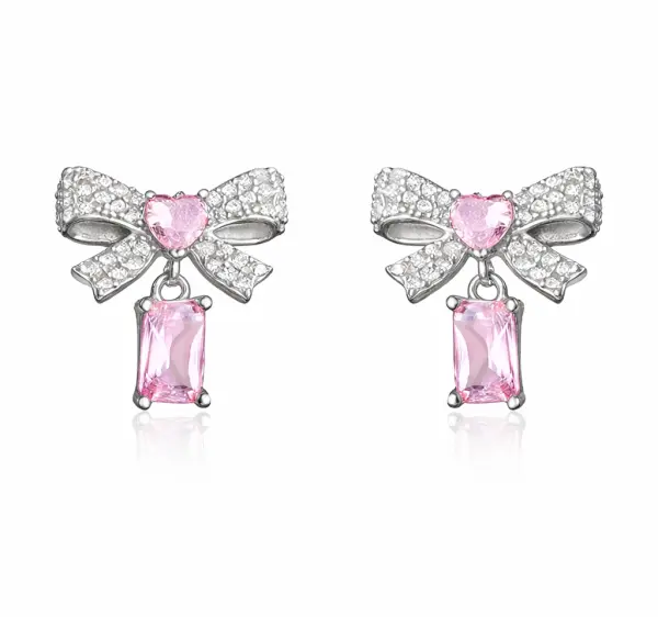 Gümüş Pembe Taşlı Fiyonk Kadın Küpe