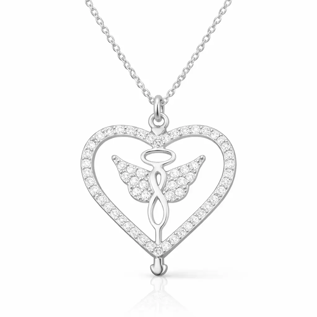 Gümüş Kalp İçinde Kanatlı Sonsuzluk Kolye