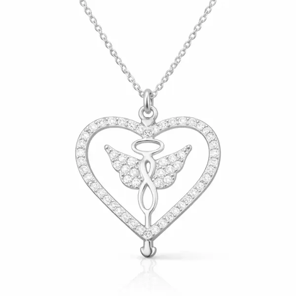 Gümüş Kalp İçinde Kanatlı Sonsuzluk Kolye