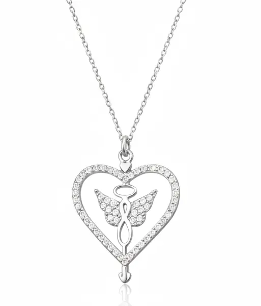 Gümüş Kalp İçinde Kanatlı Sonsuzluk Kolye