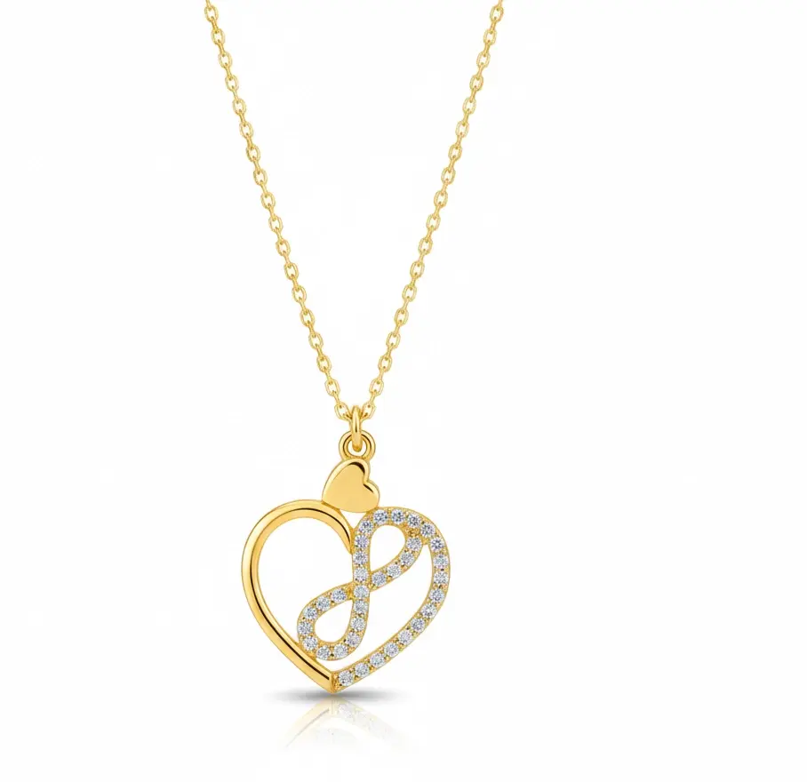 Gümüş Gold Kalp İçinde Sonsuzluk Kadın Kolye