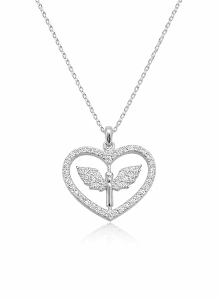 Gümüş Mikail Meleği Figürlü Kalp Kadın Kolye