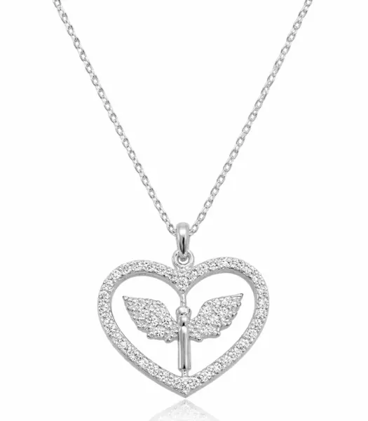 Gümüş Mikail Meleği Figürlü Kalp Kadın Kolye