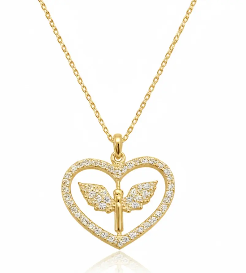Gümüş Gold Mikail Meleği Figürlü Kalp Kadın Kolye