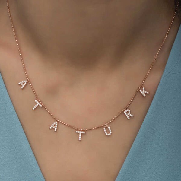 Gümüş Rose Atatürk Yazılı Bayan Kolye