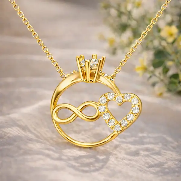 Gümüş Sonsuzluk ve Kalp Taşlı Bayan Kolye